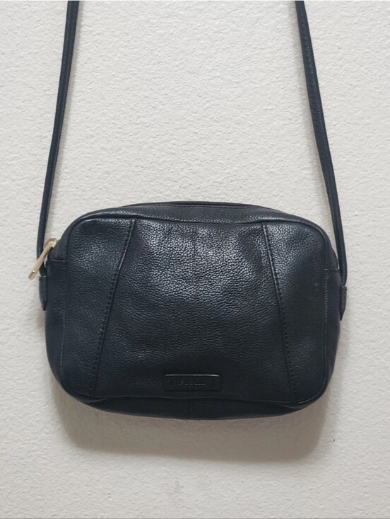 Fossil Handbags - Vtg Fossil Black Pebbled Cowhide Leather Crossbody Shoulder Bag Classic 8x6x3